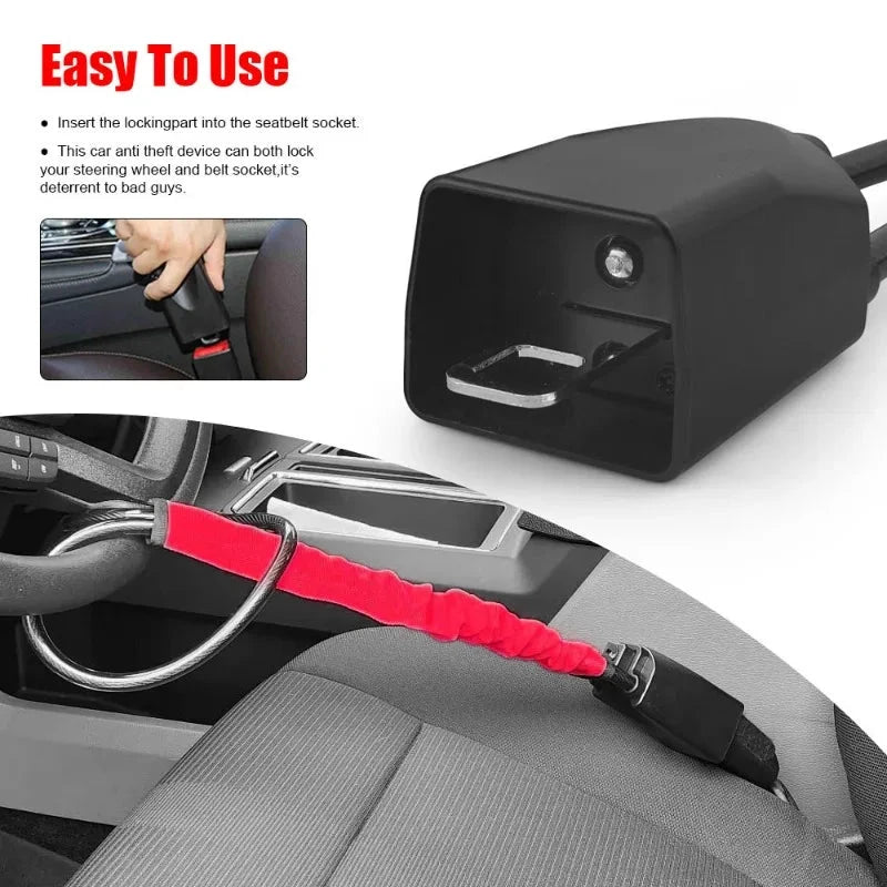 Car Steering Wheel Lock With Seat Belt Socket by BowLift