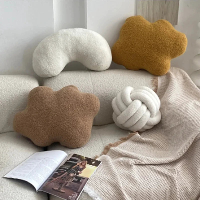 Nordic Bouclé Abstract Cushion – Minimalist Plush Pillow by Bowlift