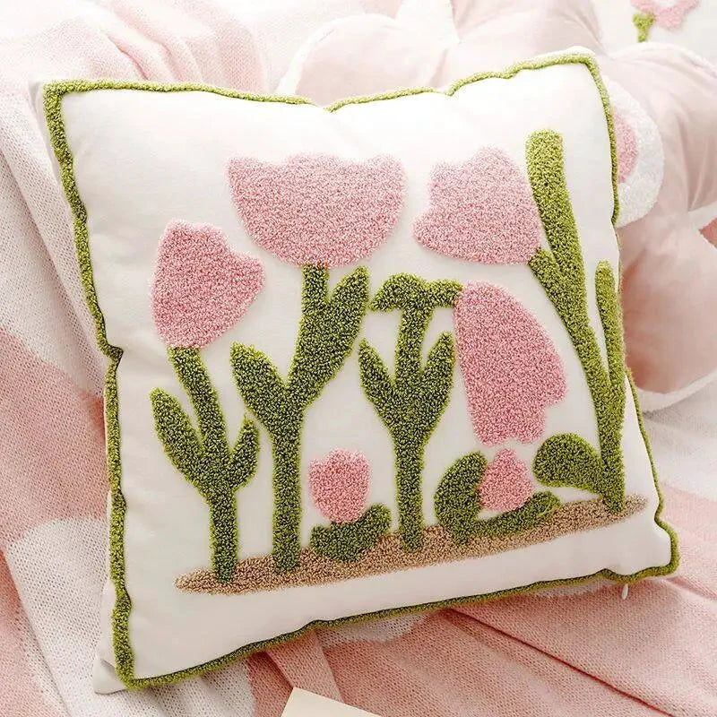 Pink Blossom Tufted Cushion Cover by Bowlift