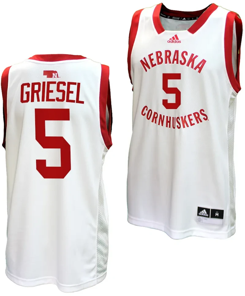 Sam Griesel Jersey #5 Nebraska Cornhuskers Basketball Home Uniform 2023-24 White by My store basketball