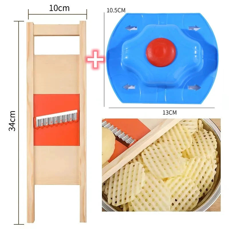 CrissChef Potato Slicer | Grid Shape & Stainless Steel | Creative Vegetable Chips | Wooden Handle by BowLift