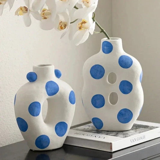 Blue Polka Dot Wonky Vase by Bowlift