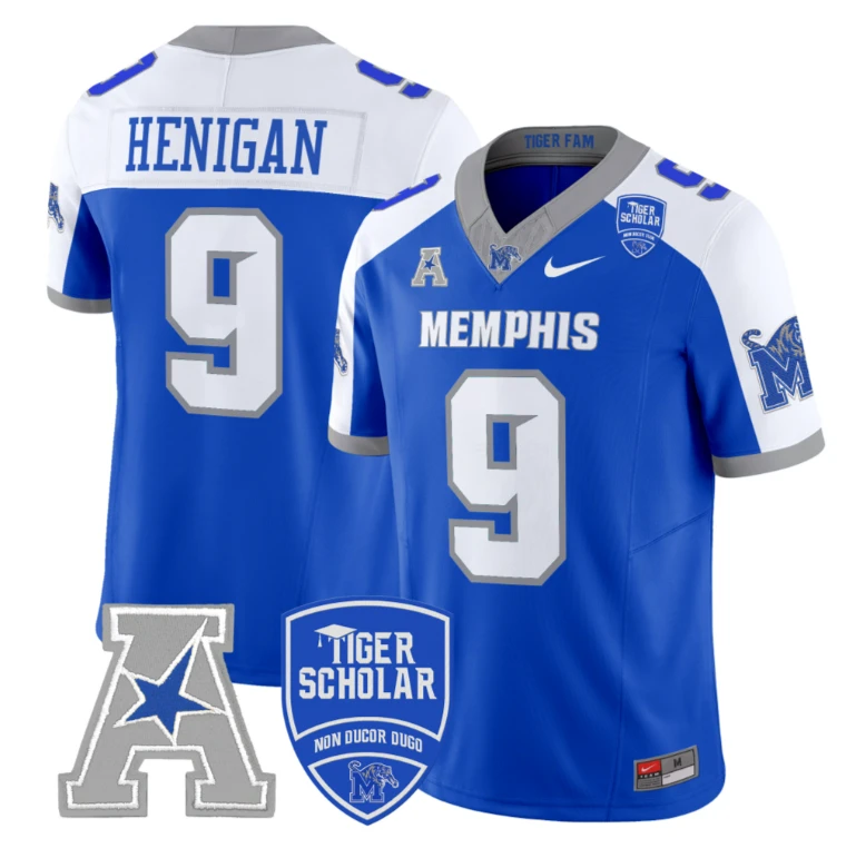 Seth Henigan Jersey #9 Memphis Tigers 2024 Vapor Limited Stitched Royal Alternate by My Store