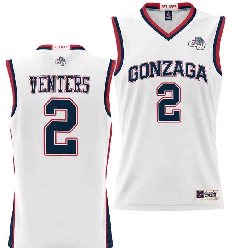 Steele Venters Jersey #2 Gonzaga Bulldogs NIL College Basketball Lightweight White by My store basketball
