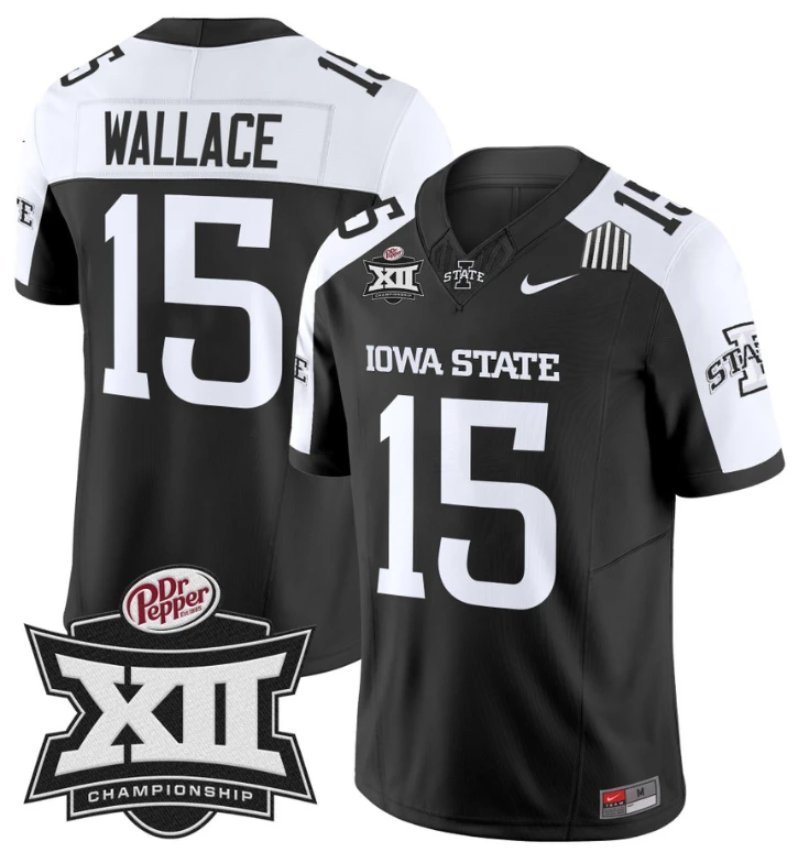 Seneca Wallace Jersey #15 Iowa State 2024 Championship Patch Vapor Black Alternate by My Store