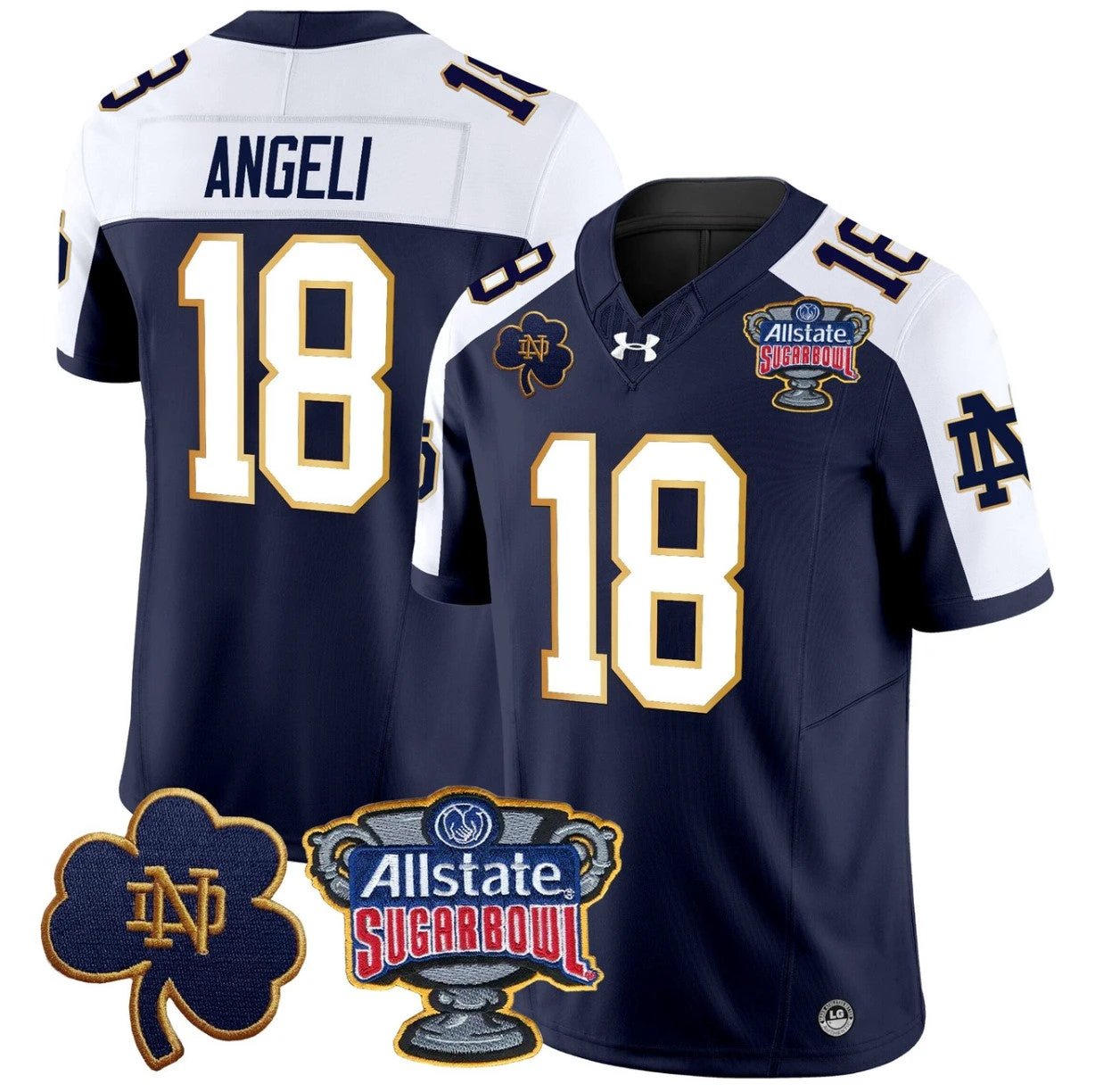Steve Angeli Jersey #18 Notre Dame 2024 Sugar Bowl Patch V2 Navy Alternate by NCAA Football Jersey