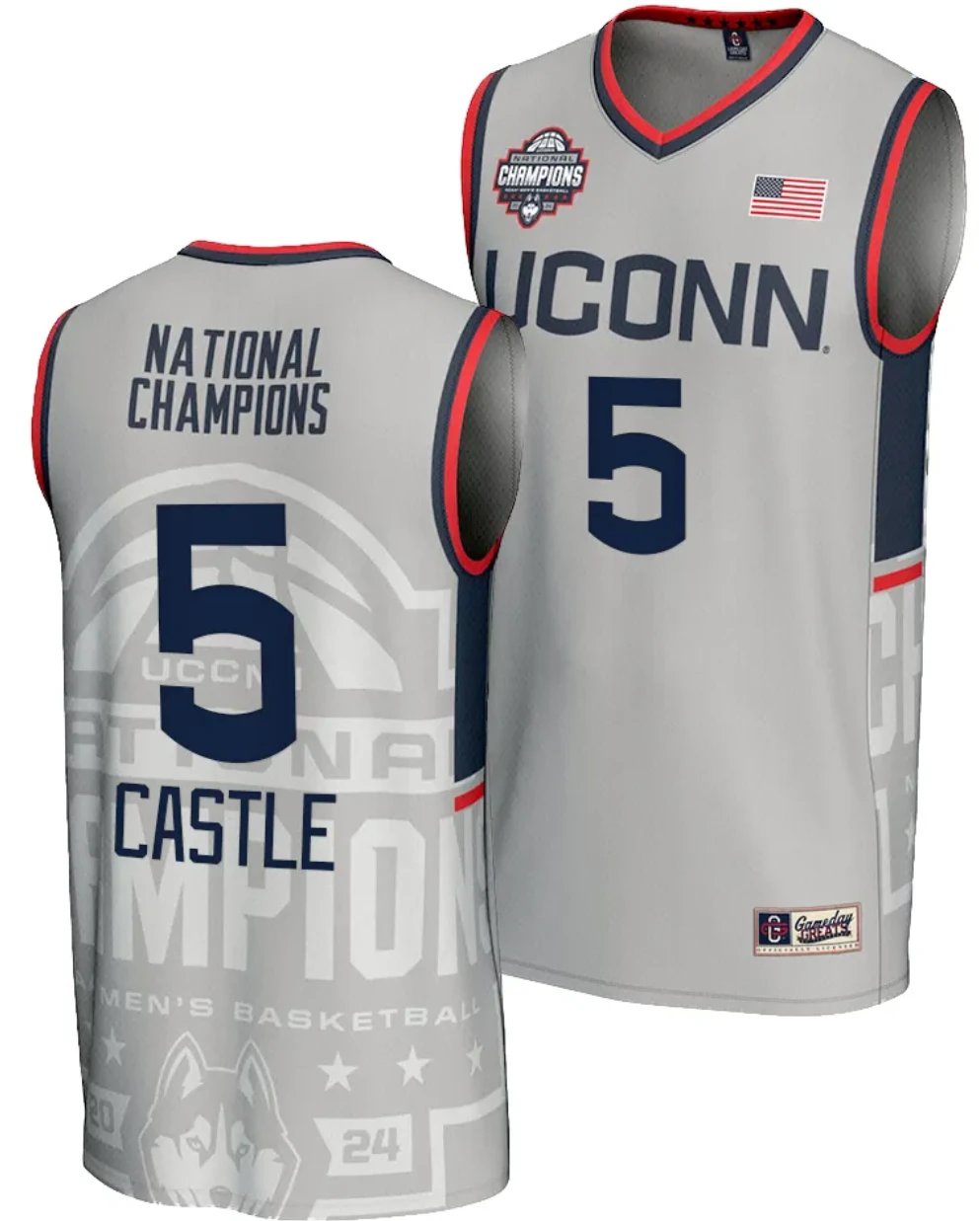 Stephon Castle Jersey #5 UConn Huskies 2024 NCAA Basketball National Champions Lightweight Gray by My store basketball