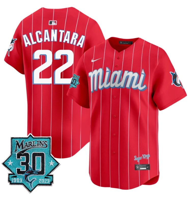 Sandy Alcantara Jersey #22 Miami Marlins 30 Seasons Anniversary Patch Limited Stitched City Connect by My Store