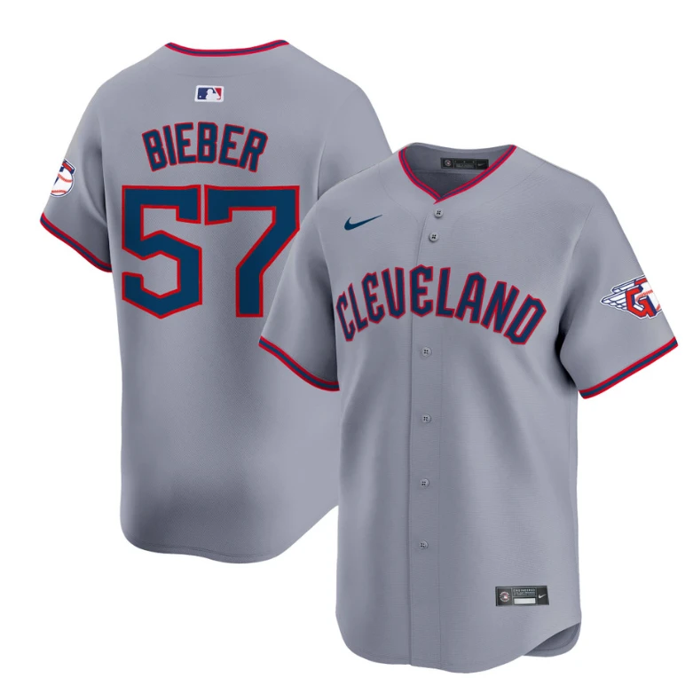 Shane Bieber Jersey #57 Cleveland Guardians 2025 Vapor Premier Limited All Stitched Gray by My Store