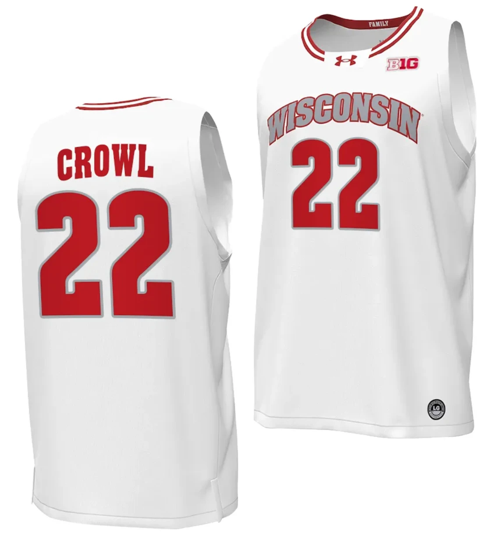 Steven Crowl Jersey #22 Wisconsin Badgers By the Players Basketball 2023-24 White by My store basketball