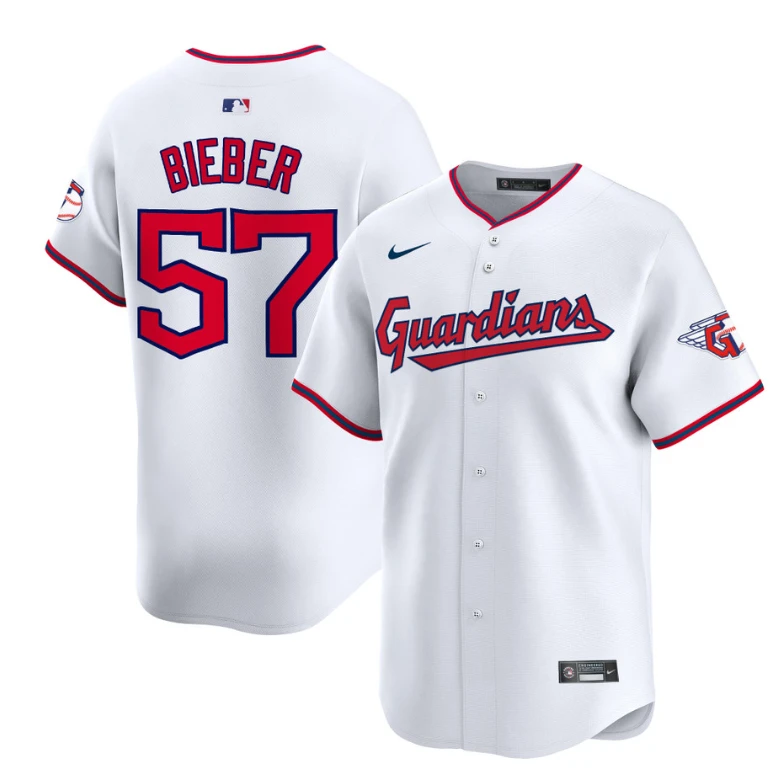 Shane Bieber Jersey #57 Cleveland Guardians 2025 Vapor Premier Limited All Stitched White by My Store