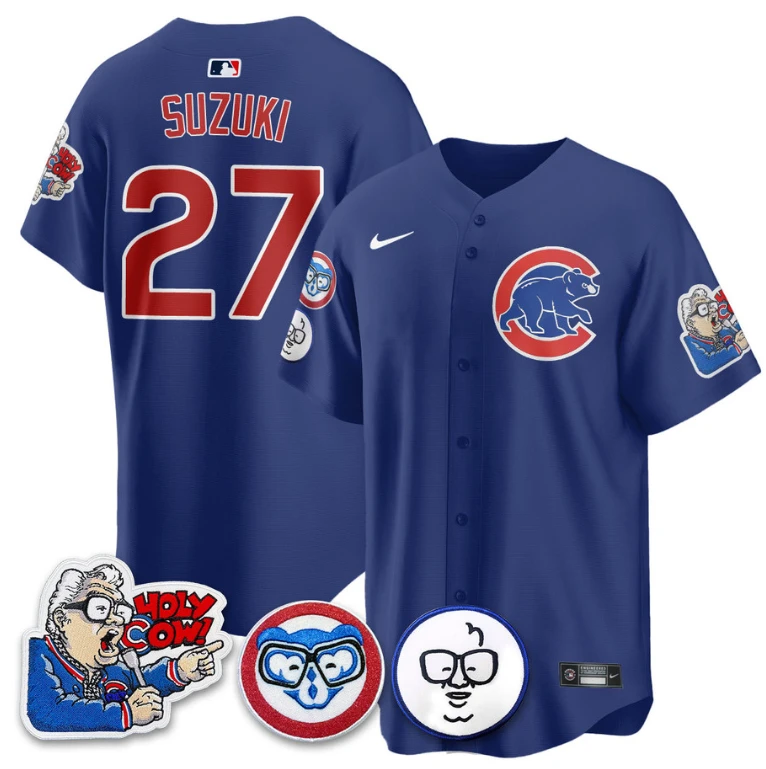 Suzuki Seiya Jersey #27 Chicago Cubs Harry Caray Holy Cow Patch Premier Limited Stitched Royal by My Store