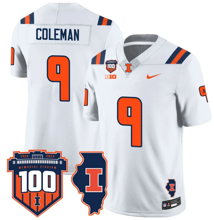 Seth Coleman Jersey #9 Illinois Fighting Vapor Limited College Football Stitched White by My Store