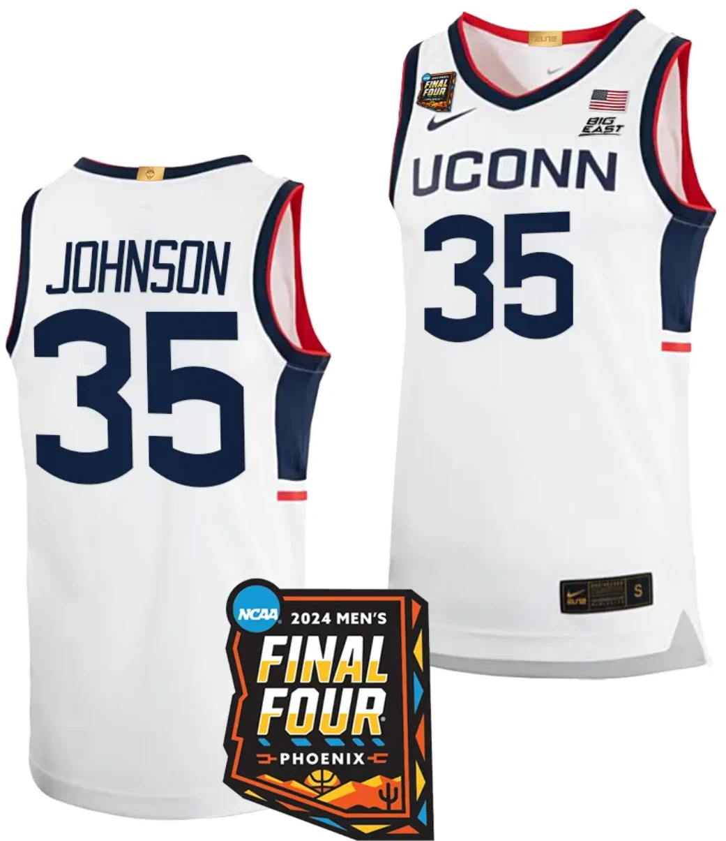 Samson Johnson Jersey #35 UConn Huskies Basketball 2024 NCAA March Madness Final Four White by My store basketball