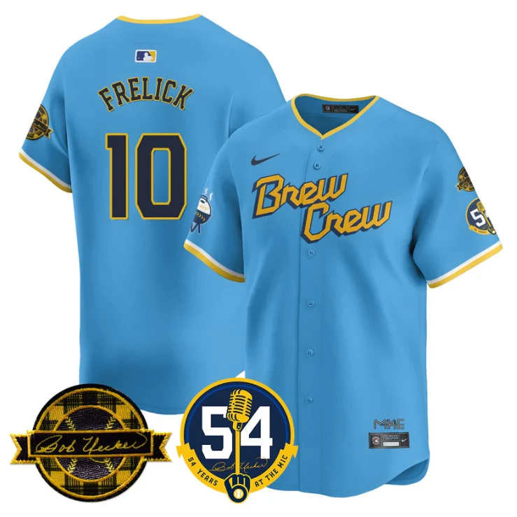 Sal Frelick Jersey #10 Milwaukee Brewers 2025 Bob Uecker, 54 Seasons for Brewers Stitched City Connect by My Store