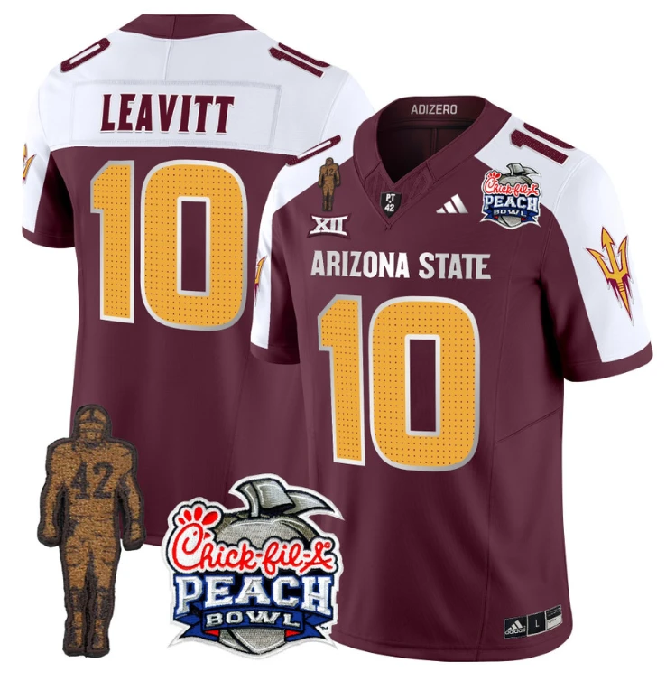 Sam Leavitt Jersey #10 Arizona State Peach Bowl Patch Football V2 Maroon Alternate by My Store