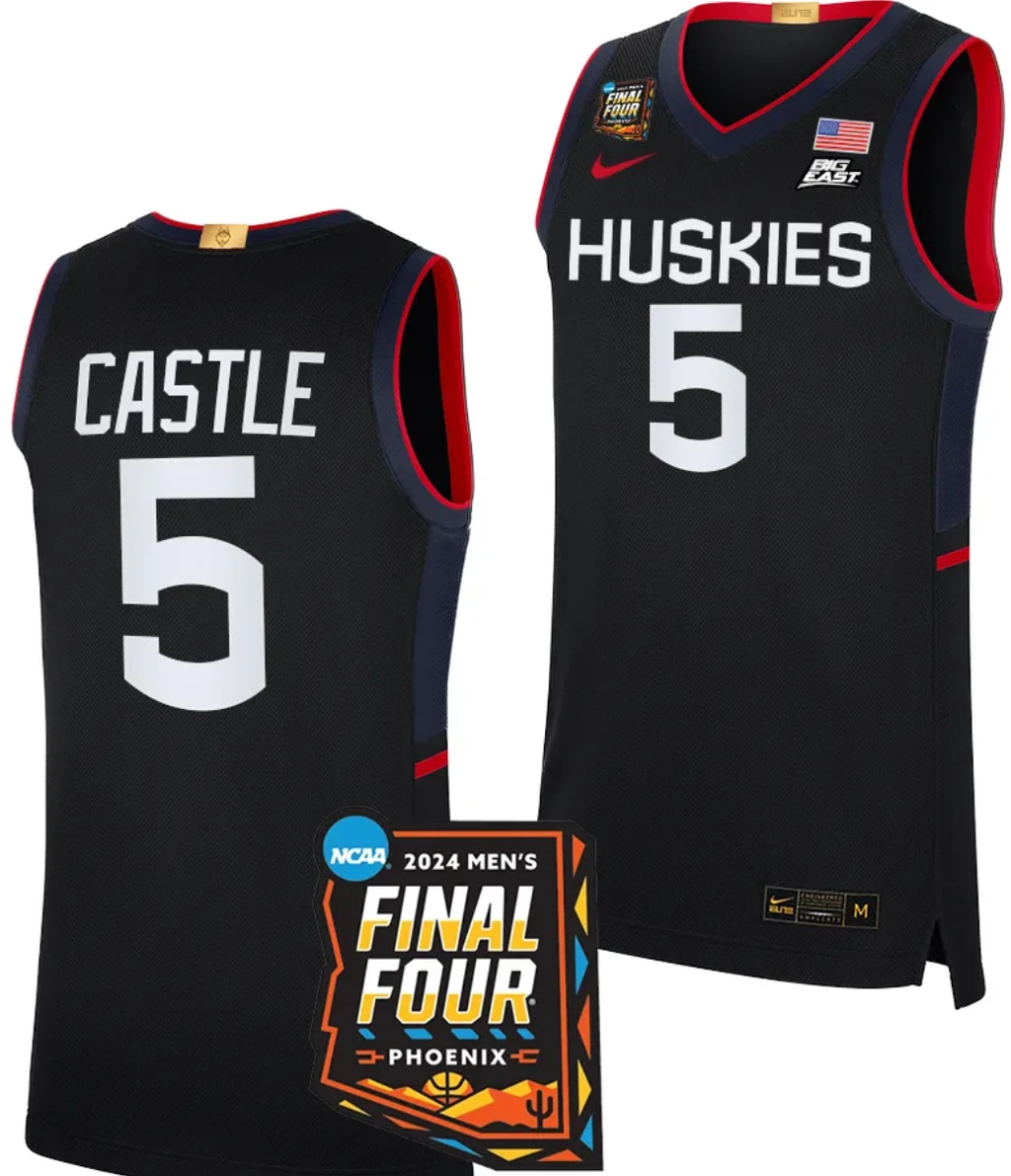 Stephon Castle Jersey #5 UConn Huskies Basketball 2024 NCAA March Madness Final Four Navy by My store basketball
