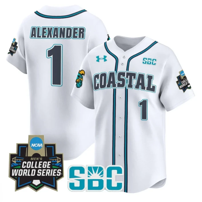 Sebastian Alexander Jersey #1 Coastal Carolina 2025 World Series White by My Store