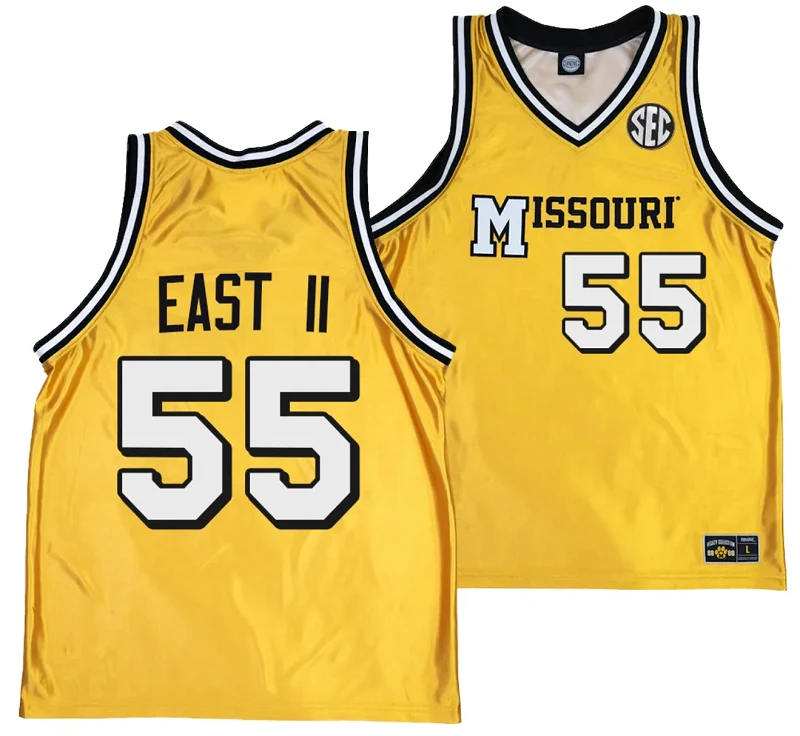 Sean East II Jersey #55 Missouri Tigers Alternate Basketball Throwback Legacy uniform Gold by My store basketball