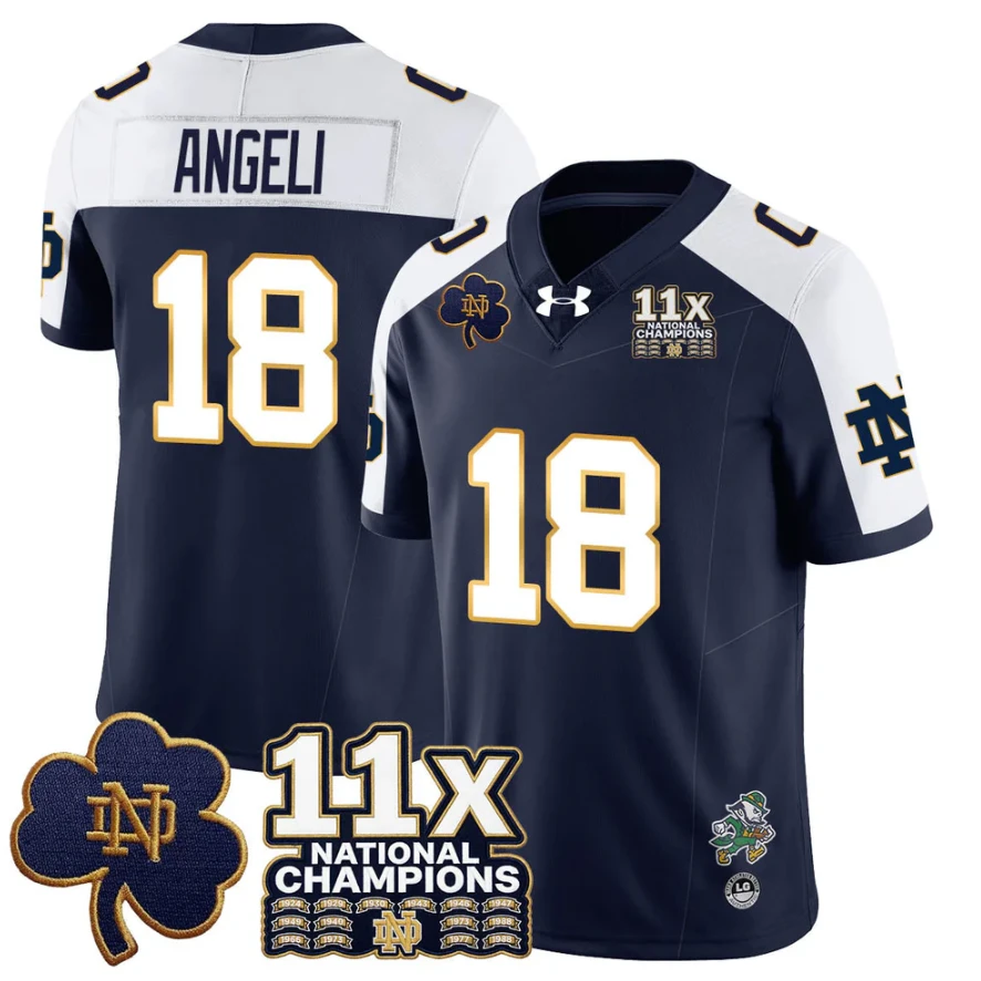 Steve Angeli Jersey #18 Notre Dame 11x-Time National Champions Stitched by My Store NCAA Football Jerseys
