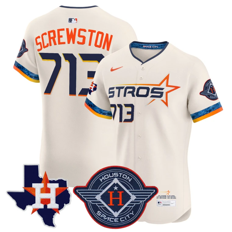 Screwston Jersey #713 Houston Astros 2025 City Connect Texas Patch Premier Elite Stitched Cream by My Store