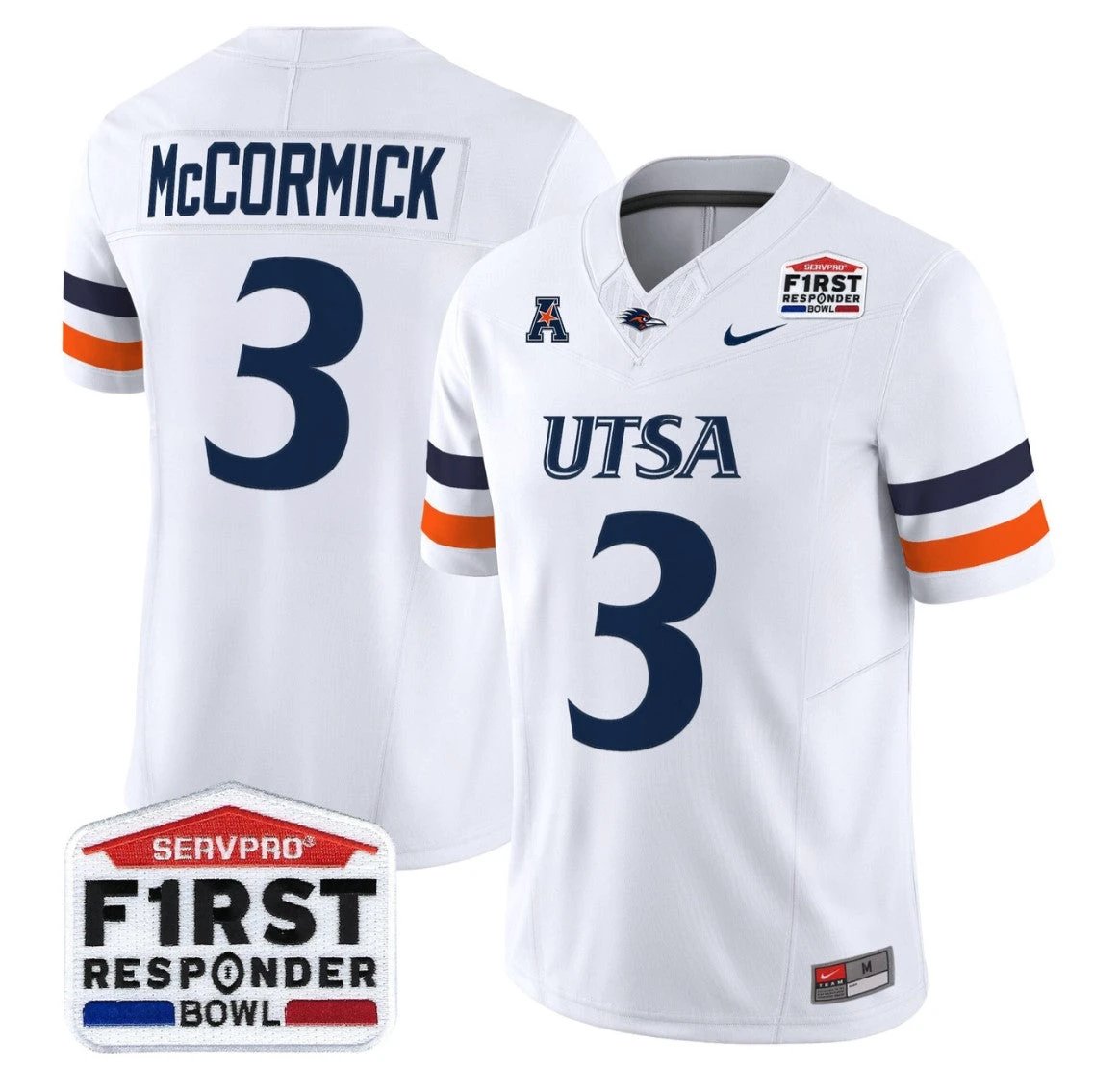 Sincere McCormick Jersey #3 UTSA Roadrunners 2025 First Responder Bowl White by NCAA Football Jersey