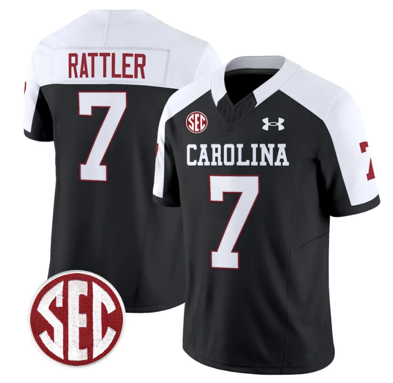 Spencer Rattler Jersey #7 South Carolina Gamecocks Football 1980 Throwback Vapor Limited SEC Patch Black Alternate by My Store