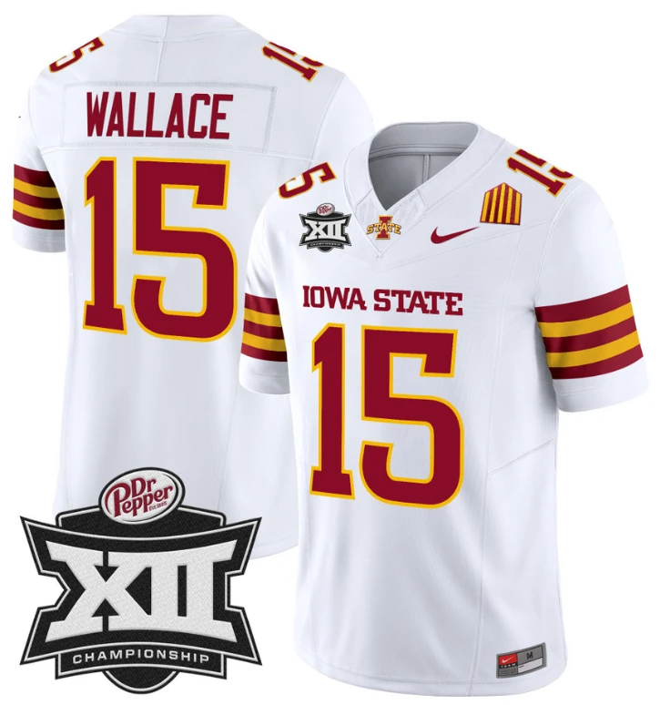 Seneca Wallace Jersey #15 Iowa State 2024 Championship Patch Vapor White by My Store