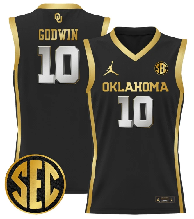Sam Godwin Jersey #10 Oklahoma Sooners 2024 Lightweight Basketball Black Gold by My store basketball