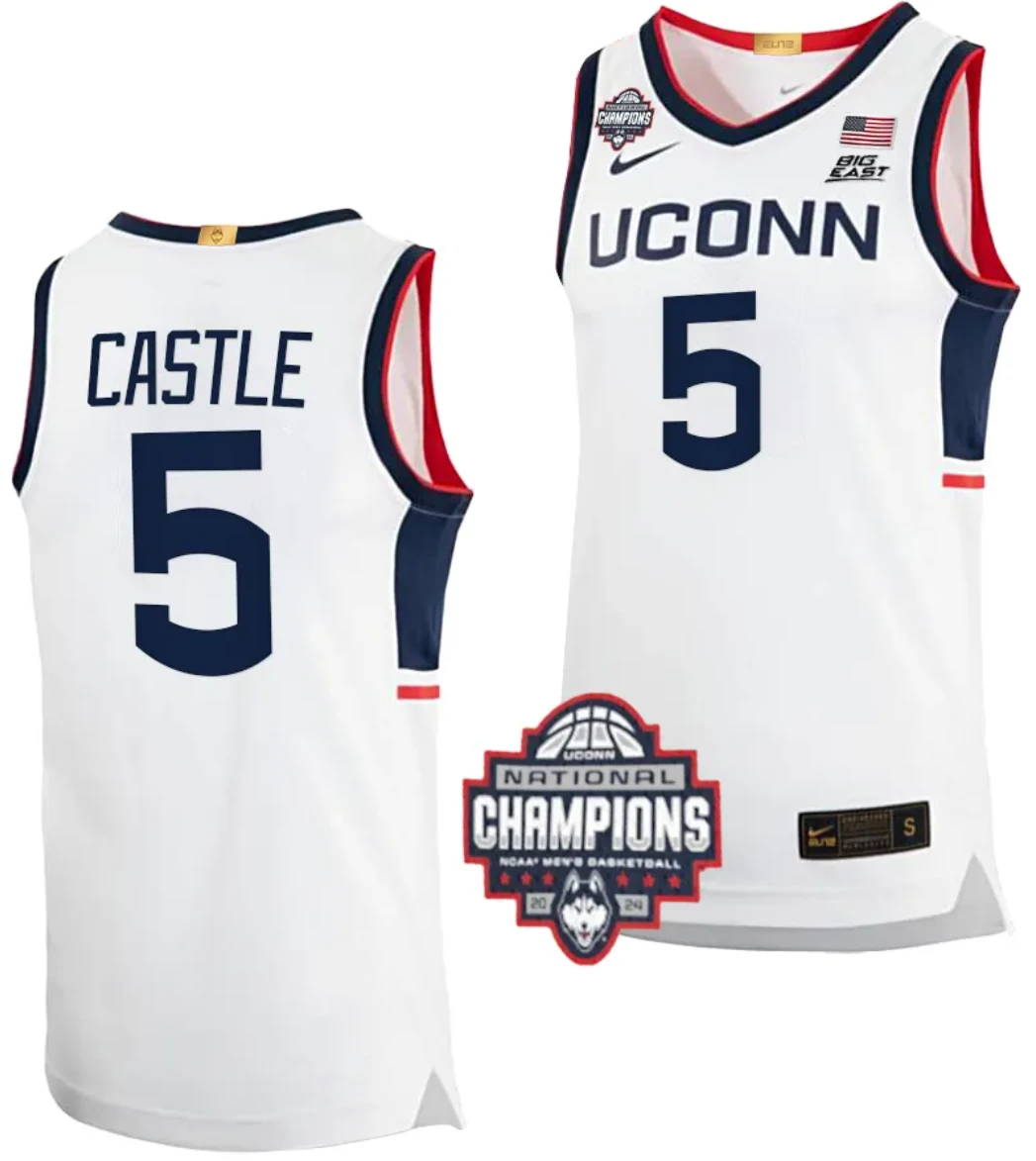 Stephon Castle Jersey #5 UConn Huskies 2024 NCAA Basketball National Champions White Elite by My store basketball