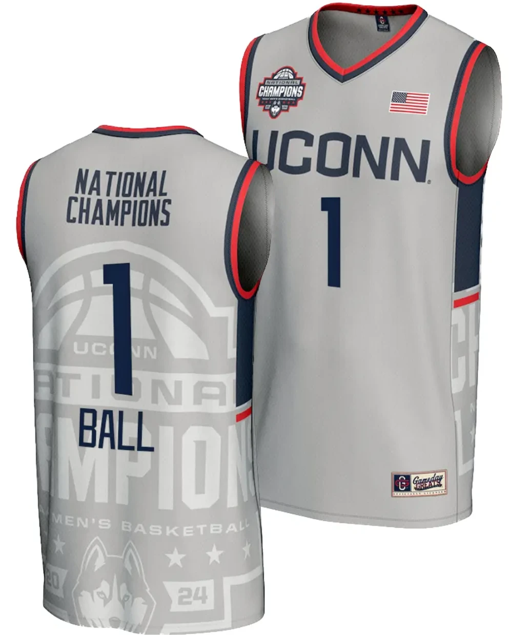 Solomon Ball Jersey #1 UConn Huskies 2024 NCAA Basketball National Champions Lightweight Gray by My store basketball