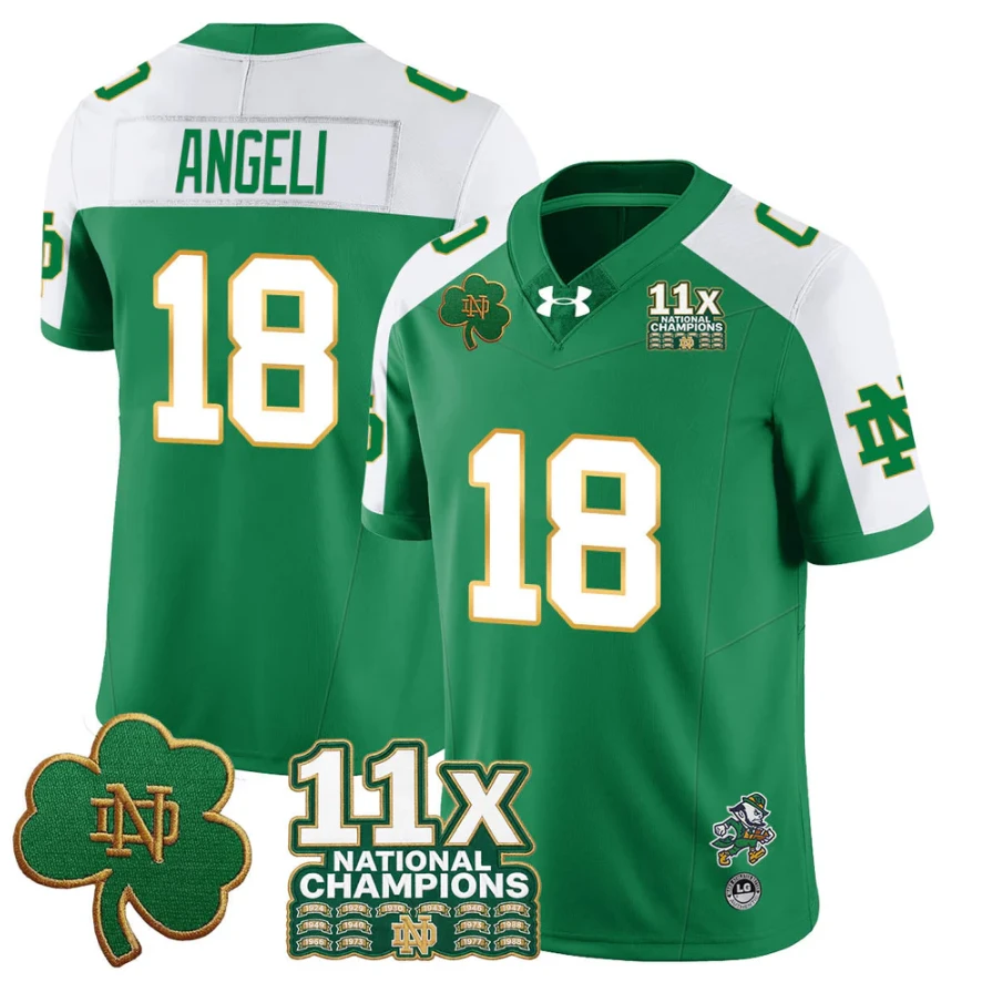 Steve Angeli Jersey #18 Notre Dame 11x-Time National Champions Stitched by My Store NCAA Football Jerseys