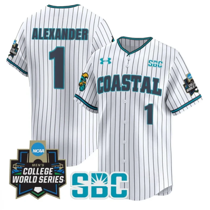 Sebastian Alexander Jersey #1 Coastal Carolina 2025 World Series Pinstripe by My Store