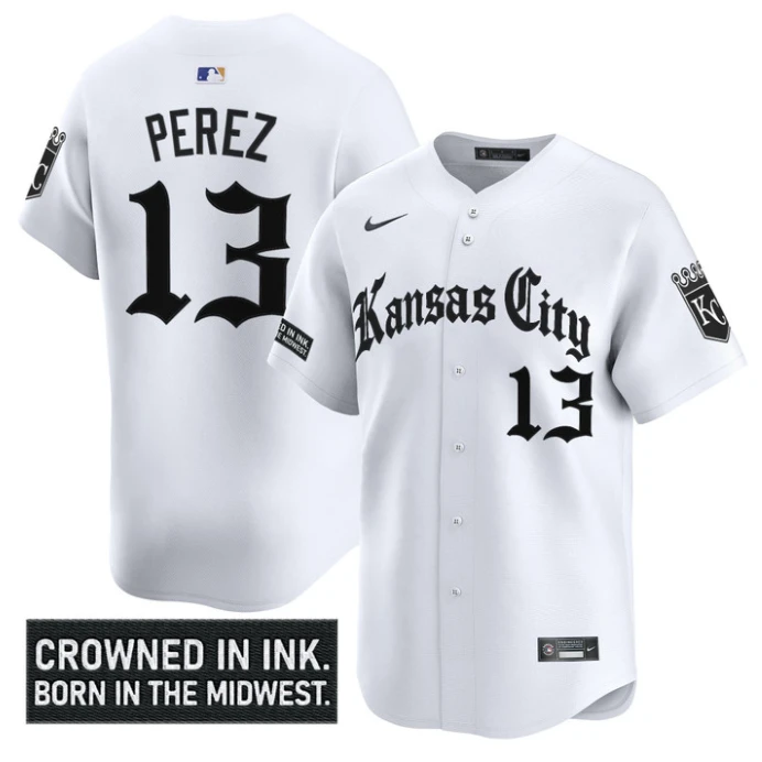 Salvador Perez Jersey #13 Kansas City Royals Gothic Crown Edition Vapor Stitched White by My Store