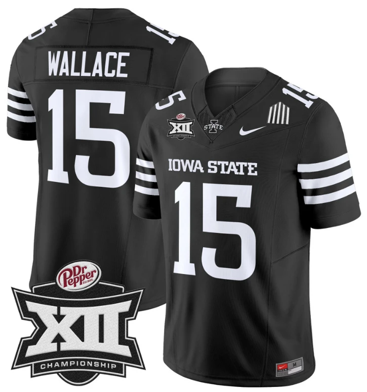 Seneca Wallace Jersey #15 Iowa State 2024 Championship Patch Vapor Black by My Store