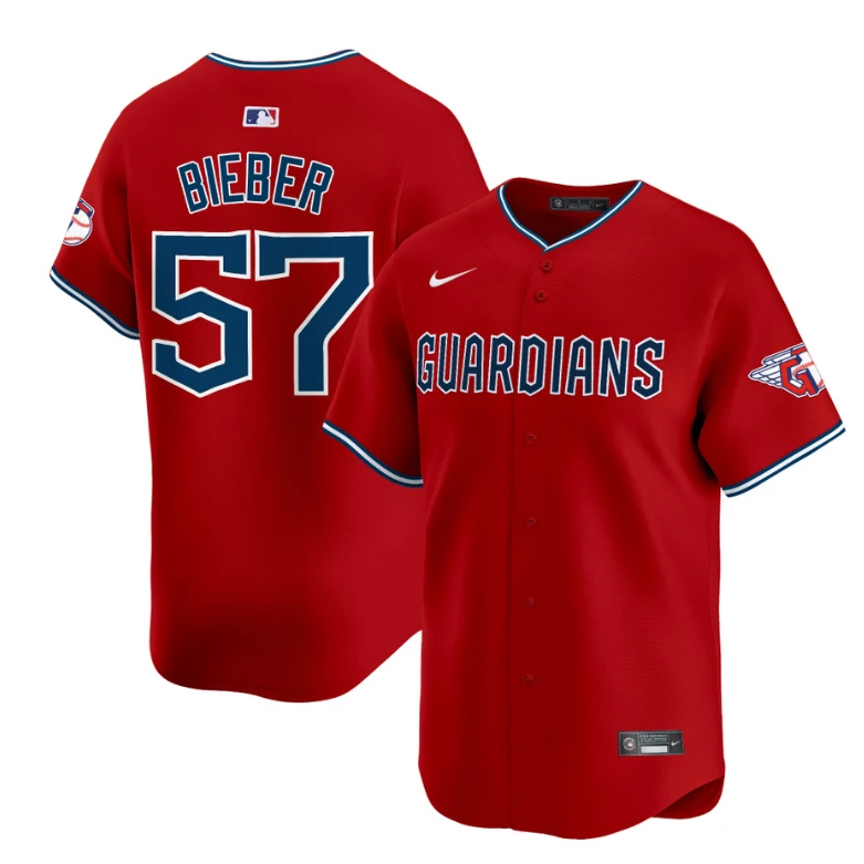 Shane Bieber Jersey #57 Cleveland Guardians 2025 Vapor Premier Limited All Stitched Red by My Store