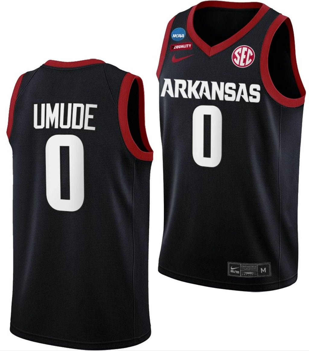 Stanley Umude Jersey Arkansas Razorbacks College Basketball 2022 NCAA March Madness Black #0 by My store basketball