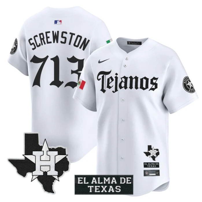 Screwston Jersey #713 Houston Astros Mexico Tejano Barrio Style Vapor Limited Stitched White by My Store