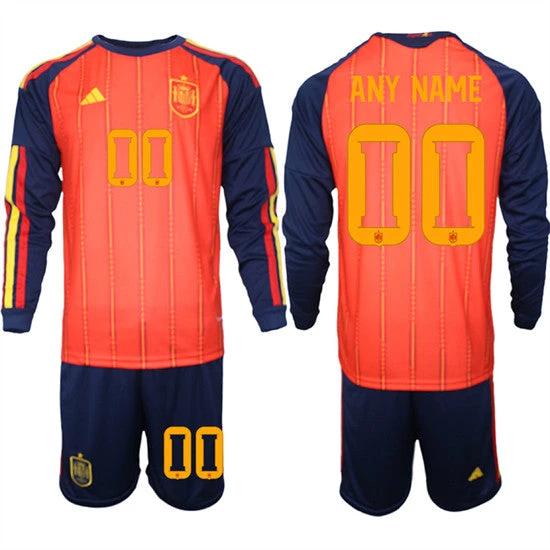 Spain Custom Any Name And Number Jersey National Team x World Cup 2026 Long Sleeve Home Red On Field Soccer by Soccer Jersey