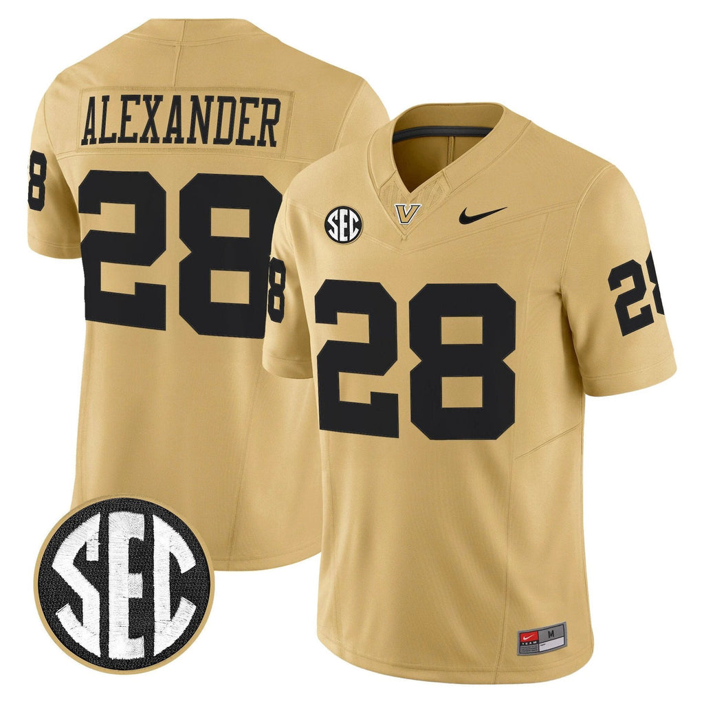 Sedrick Alexander Jersey #28 Vanderbilt Commodores 2025 Limited Stitched Gold by My Store