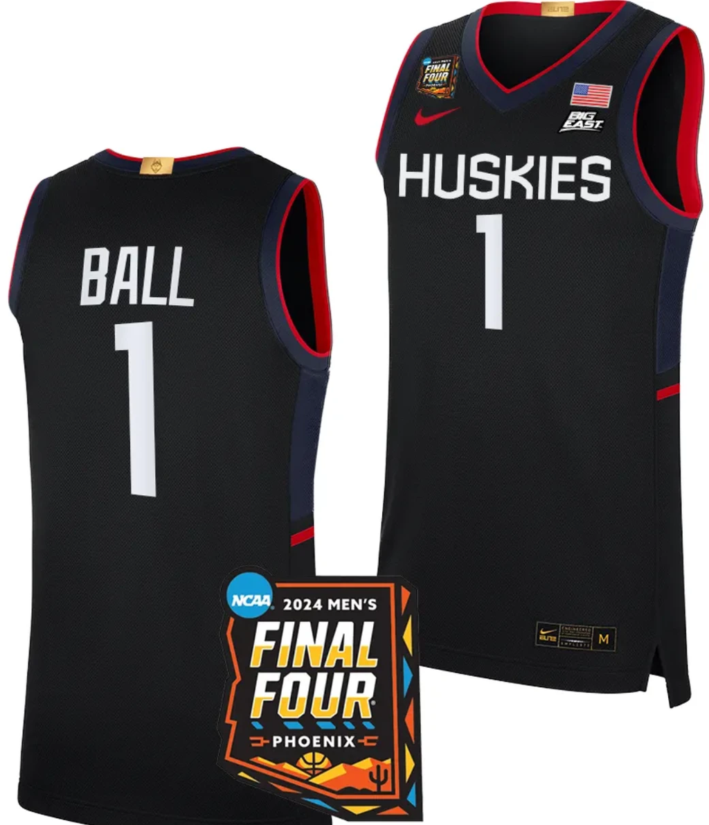 Solomon Ball Jersey #1 UConn Huskies Basketball 2024 NCAA March Madness Final Four Navy by My store basketball