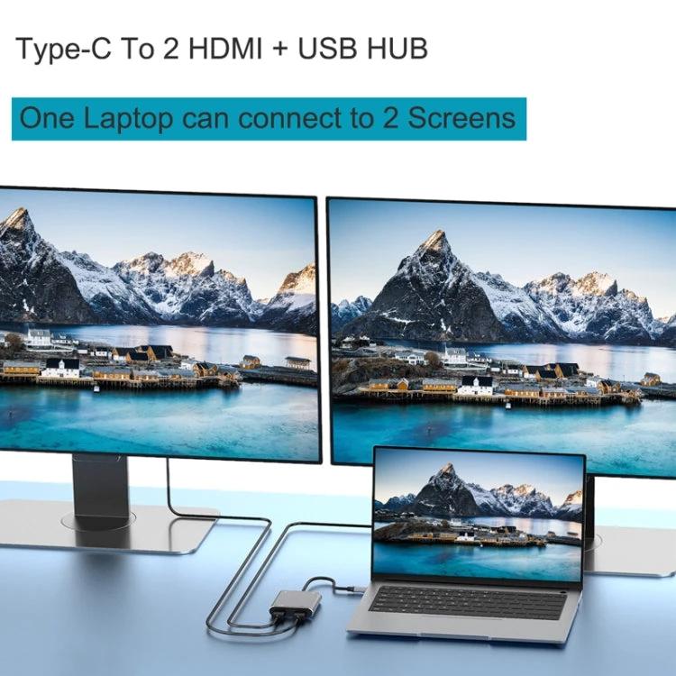 4 in 1 Type-C to Dual HDMI + USB + Type-C HUB Adapter by BowLift