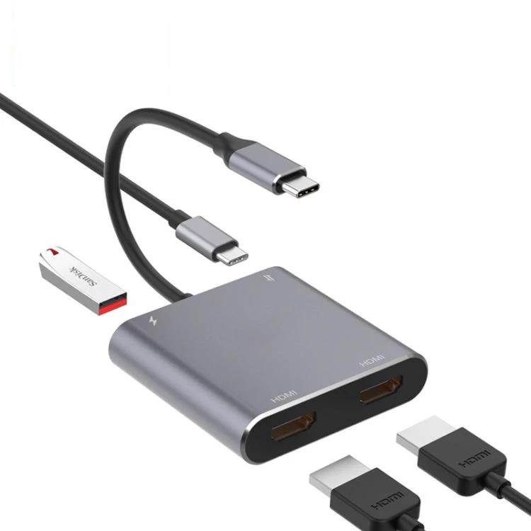 4 in 1 Type-C to Dual HDMI + USB + Type-C HUB Adapter by BowLift