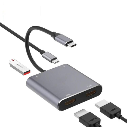 4 in 1 Type-C to Dual HDMI + USB + Type-C HUB Adapter by BowLift