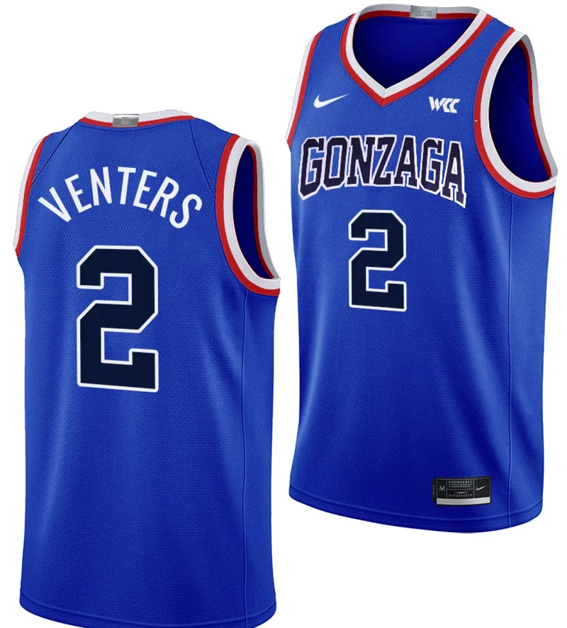 Steele Venters Jersey #2 Gonzaga Bulldogs Throwback Basketball uniform 2023-24 Blue by My store basketball