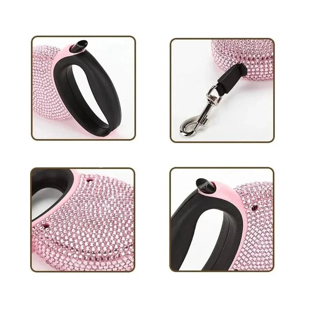 Luxury Retractable Leash with Rhinestones for Small Dogs & Cats by BowLift