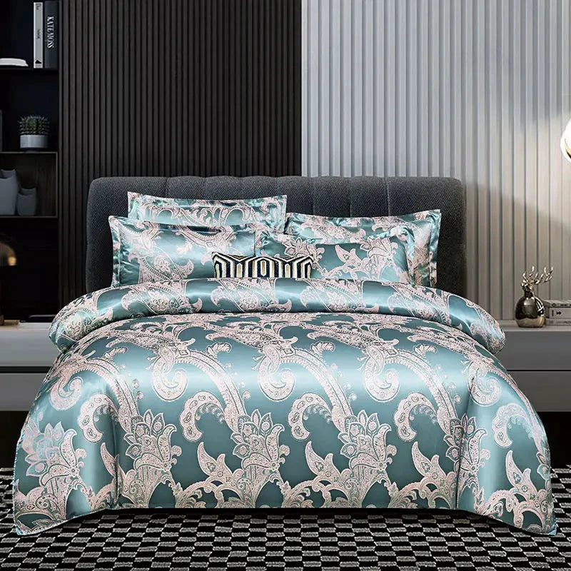 Satin Rayon Jacquard Duvet Cover Set 264x229cm – Luxury Summer Bedding for Comfortable Sleep & Home Décor by BowLift