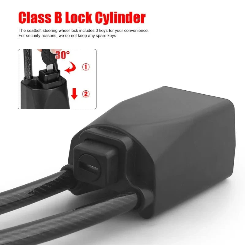Car Steering Wheel Lock With Seat Belt Socket by BowLift