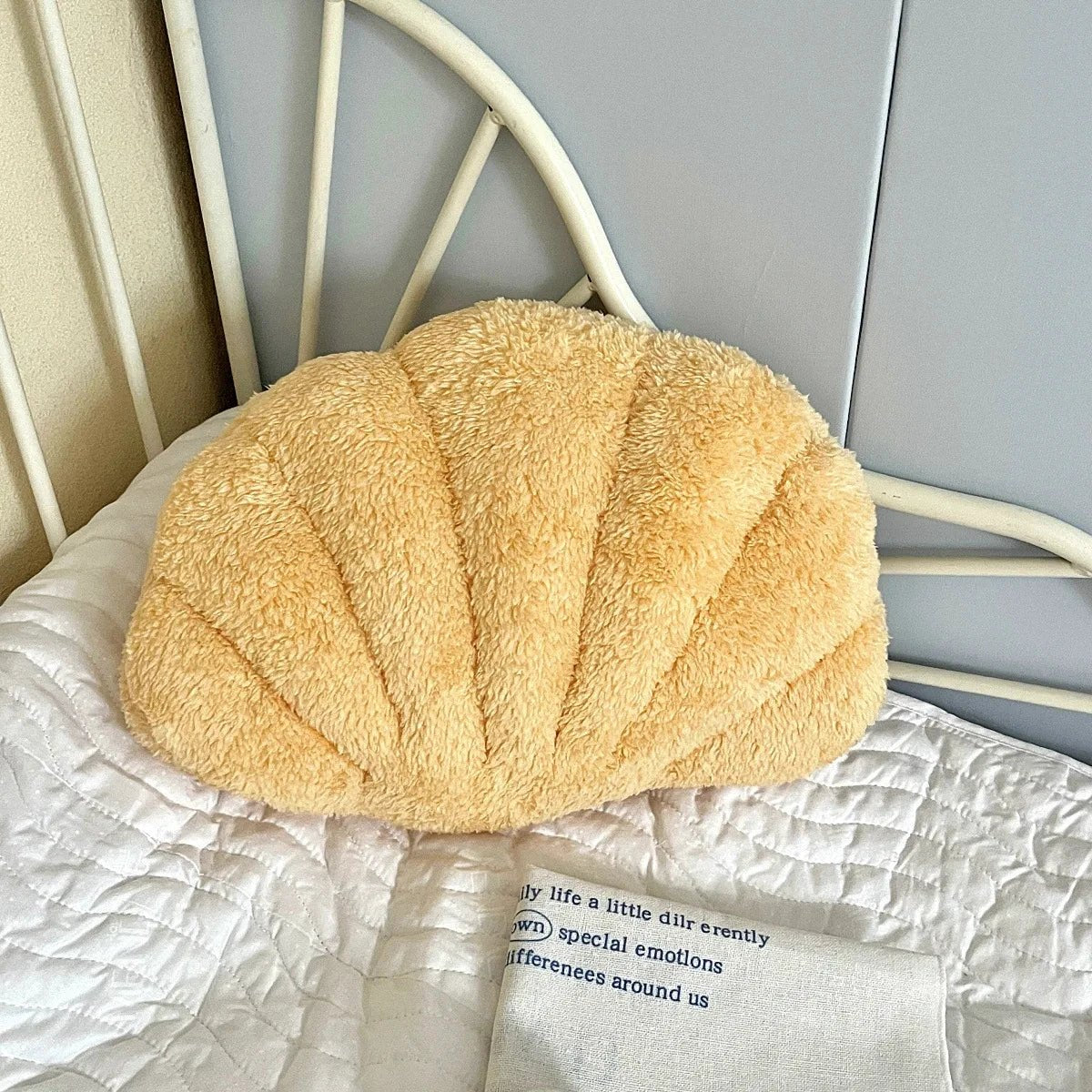 Pastel Shell Cushion – Fluffy Bouclé Plush Pillow by Bowlift