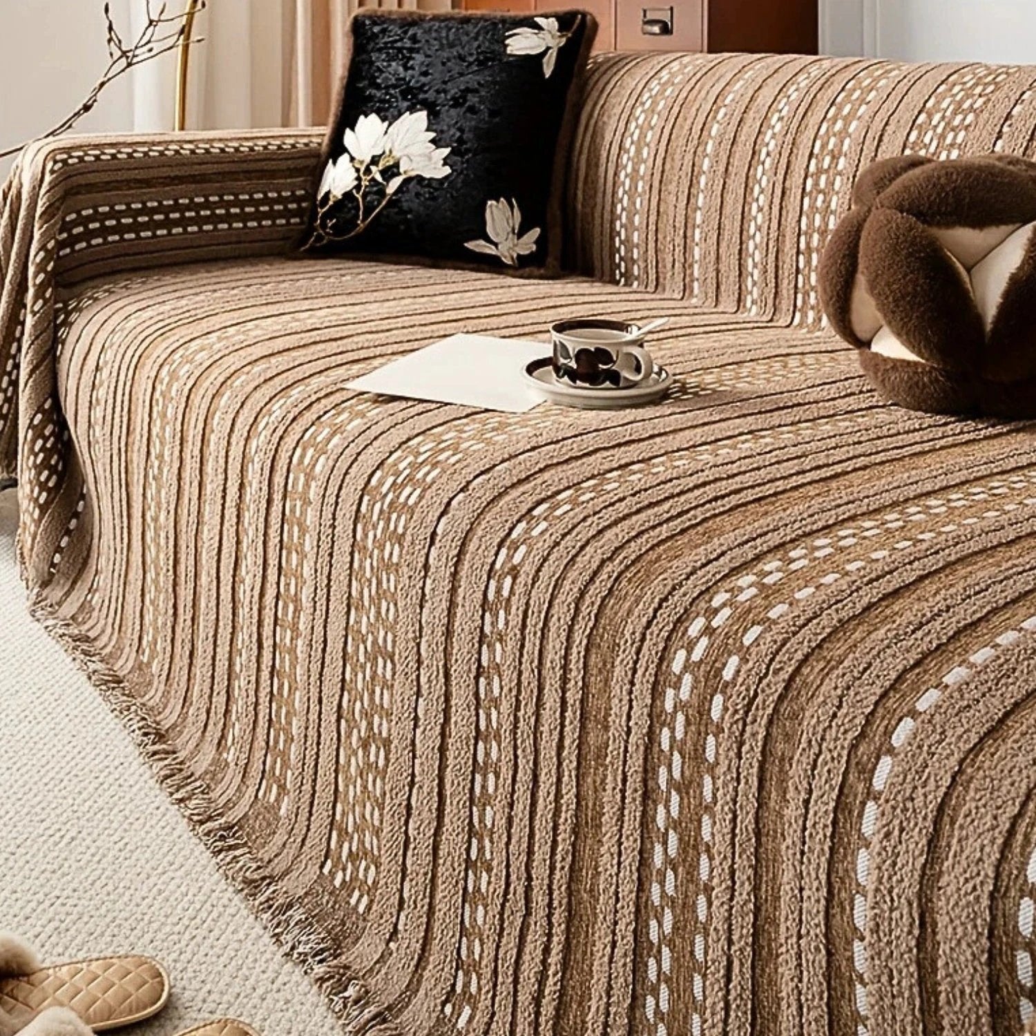 Sahara Style Plush Boho Sofa Cover Blanket by Casa & Beyond